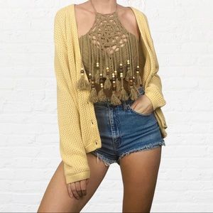 HANDMADE | Brown Crochet Mandala Beaded Tassels Cropped Hippie Halter Top